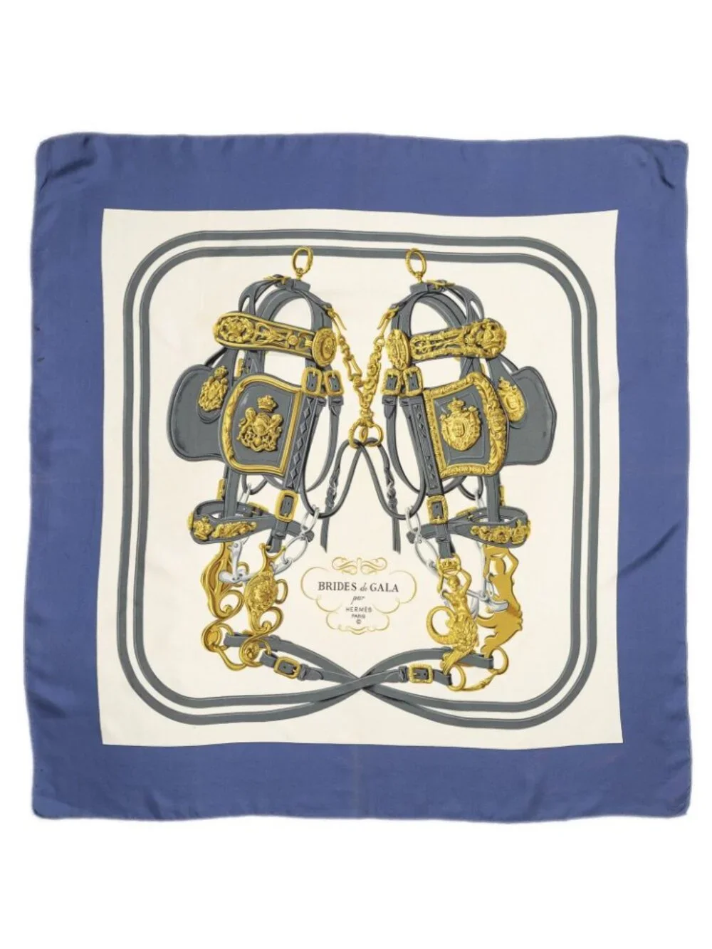Hermes Scarf Navy White Gray Twill Silk
